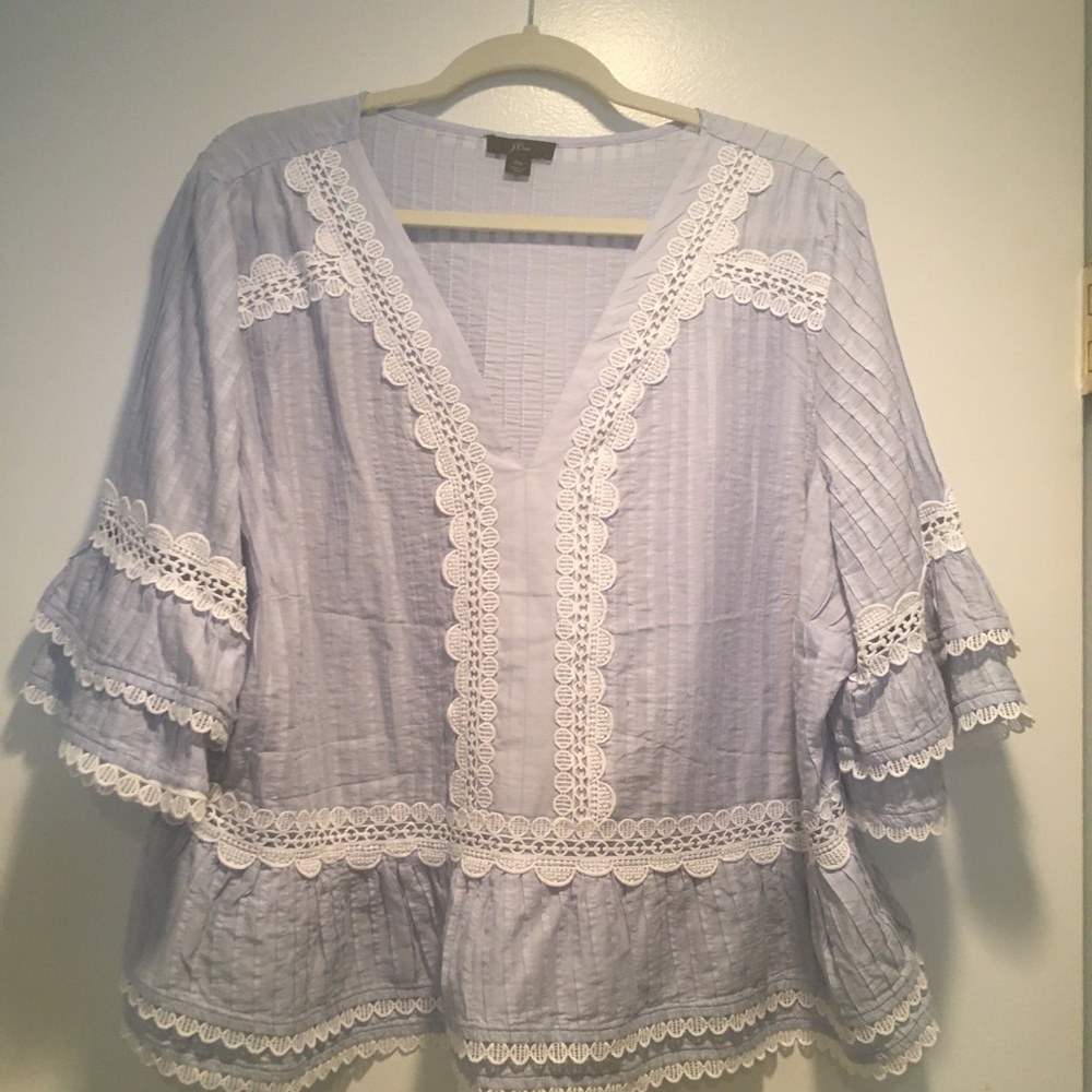 J Crew Ruffle and Lace Top in Faded Peri - Picture 2 of 6